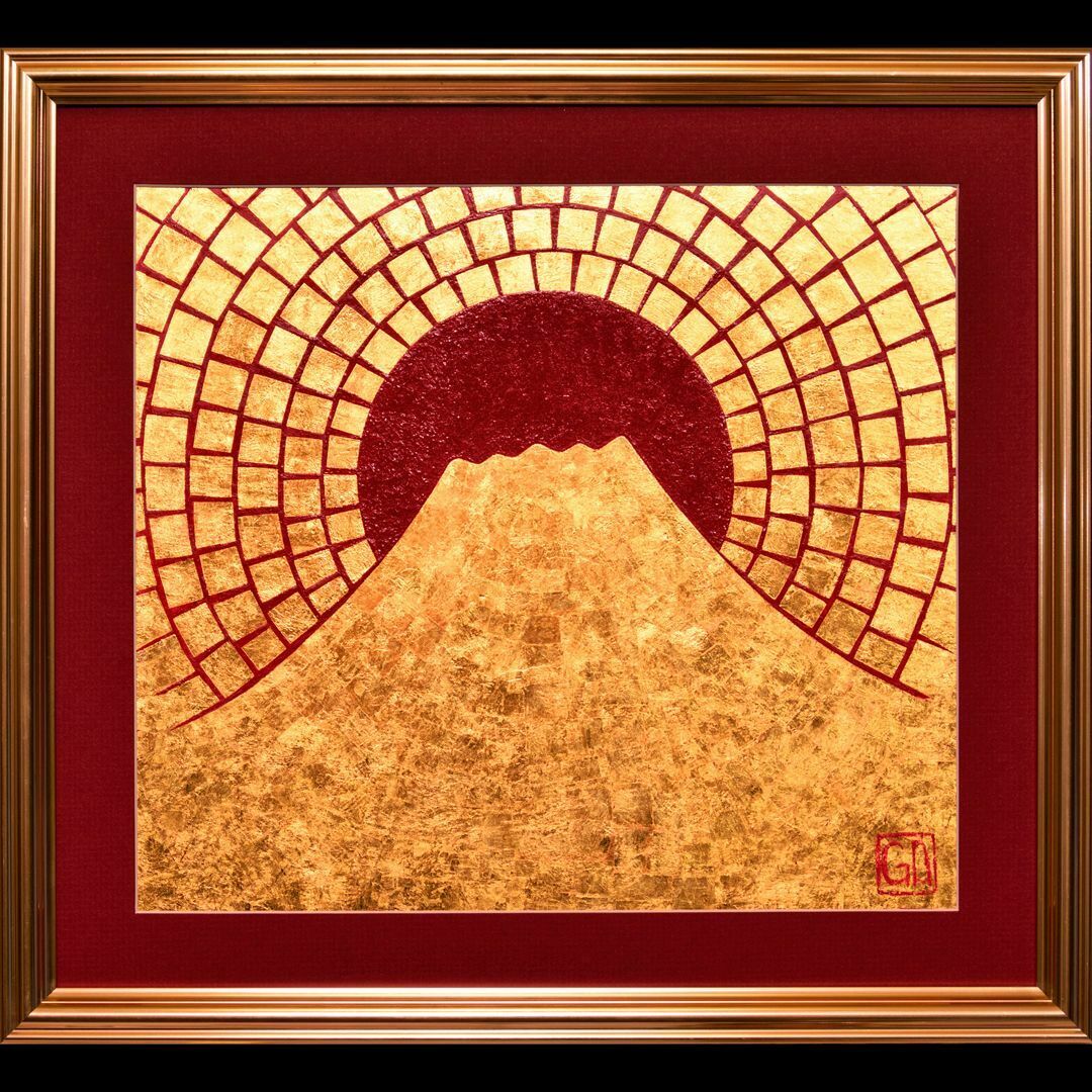 24K純金○『太陽と純金富士山』○がんどうあつし絵画コラージュ 24K純金○『太陽と純金富士山』○がんどうあつし絵画コラージュ
