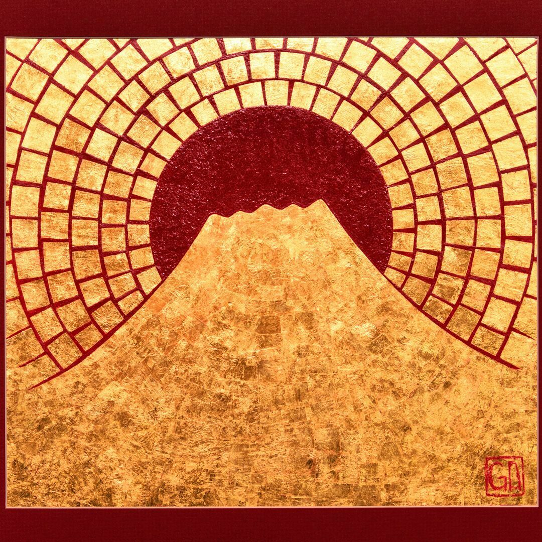 24K純金○『太陽と純金富士山』○がんどうあつし絵画コラージュ 24K純金○『太陽と純金富士山』○がんどうあつし絵画コラージュ
