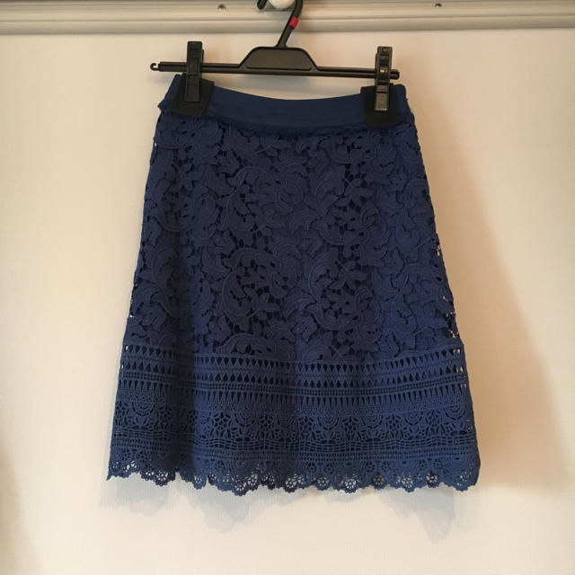 ひざ丈スカートANAYI モザイクフラワー レーススカート [ navy / 34