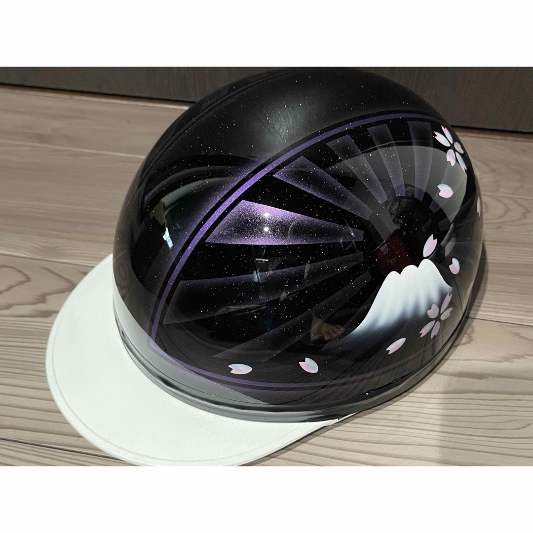 ラメ 紫 黒 富士日章 コルク半 ヘルメットの通販 by ラメ 紫 黒 富士日章 コルク半 ヘルメットの通販 by
