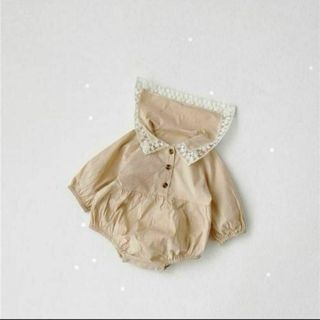 ★0128 レース襟付きロンパース ベージュ 子供服 韓国 かわいい(ロンパース)