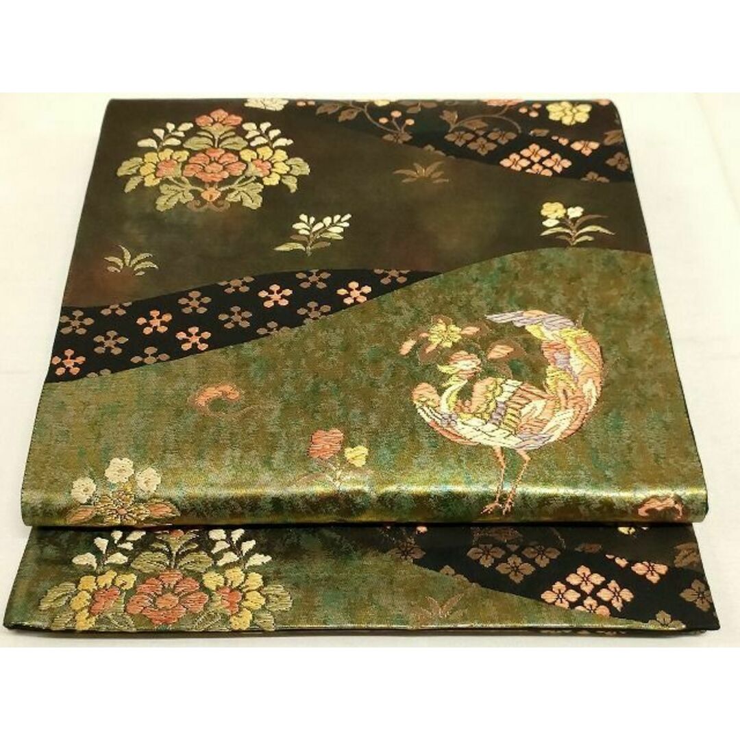 平和屋着物◎六通柄袋帯 花鳥文 黒地 金糸 引箔 正絹 逸品 平和屋着物◎六通柄袋帯 花鳥文 黒地 金糸 引箔 正絹 逸品