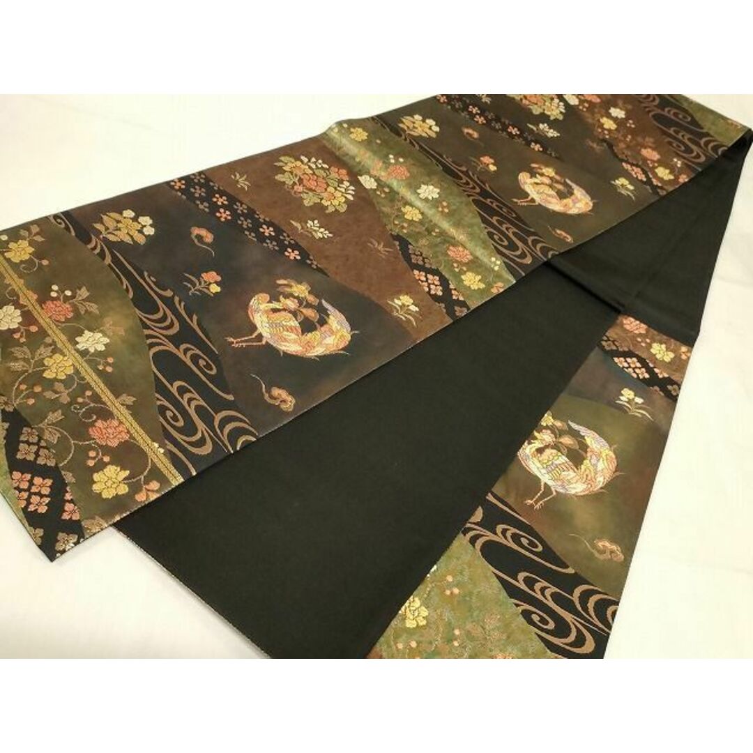 平和屋着物◎六通柄袋帯 花鳥文 黒地 金糸 引箔 正絹 逸品 平和屋着物◎六通柄袋帯 花鳥文 黒地 金糸 引箔 正絹 逸品