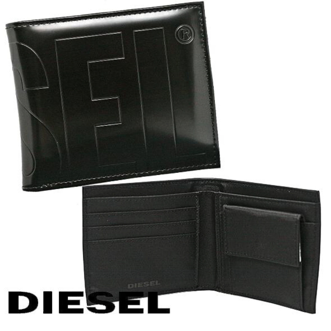 DIESEL - DIESEL 二つ折り財布 BOLD MESSAGE 折りたたみ　ブラック