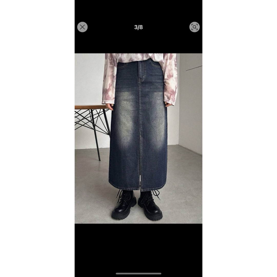 SHEIN(シーイン)のFRIFLU スリット デニムスカート ウォッシュドデニム ブレイドヘム レディースのパンツ(デニム/ジーンズ)の商品写真