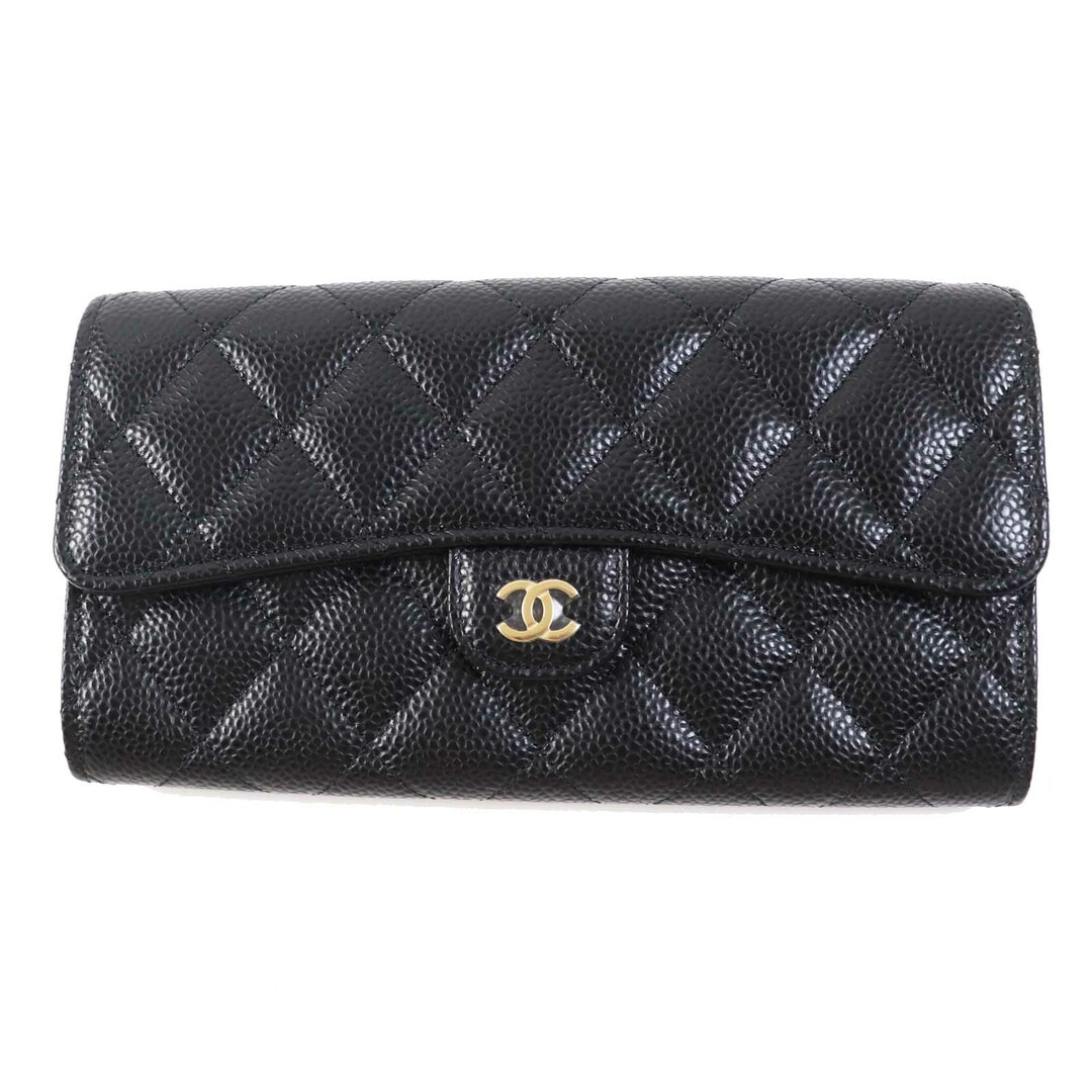 CHANEL - 未使用品◎CHANEL シャネル クラシック ロング フラップ ウォレット マトラッセ キャビアスキン 長財布 ブラック ゴールド金具 保存袋付き スペイン製 レディース ランダムシリアル AP0241 完品