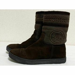 シャネル(CHANEL)の希少超美品 シャネル G30208 CC ムートン ショートブーツ 36 1/2(ブーツ)