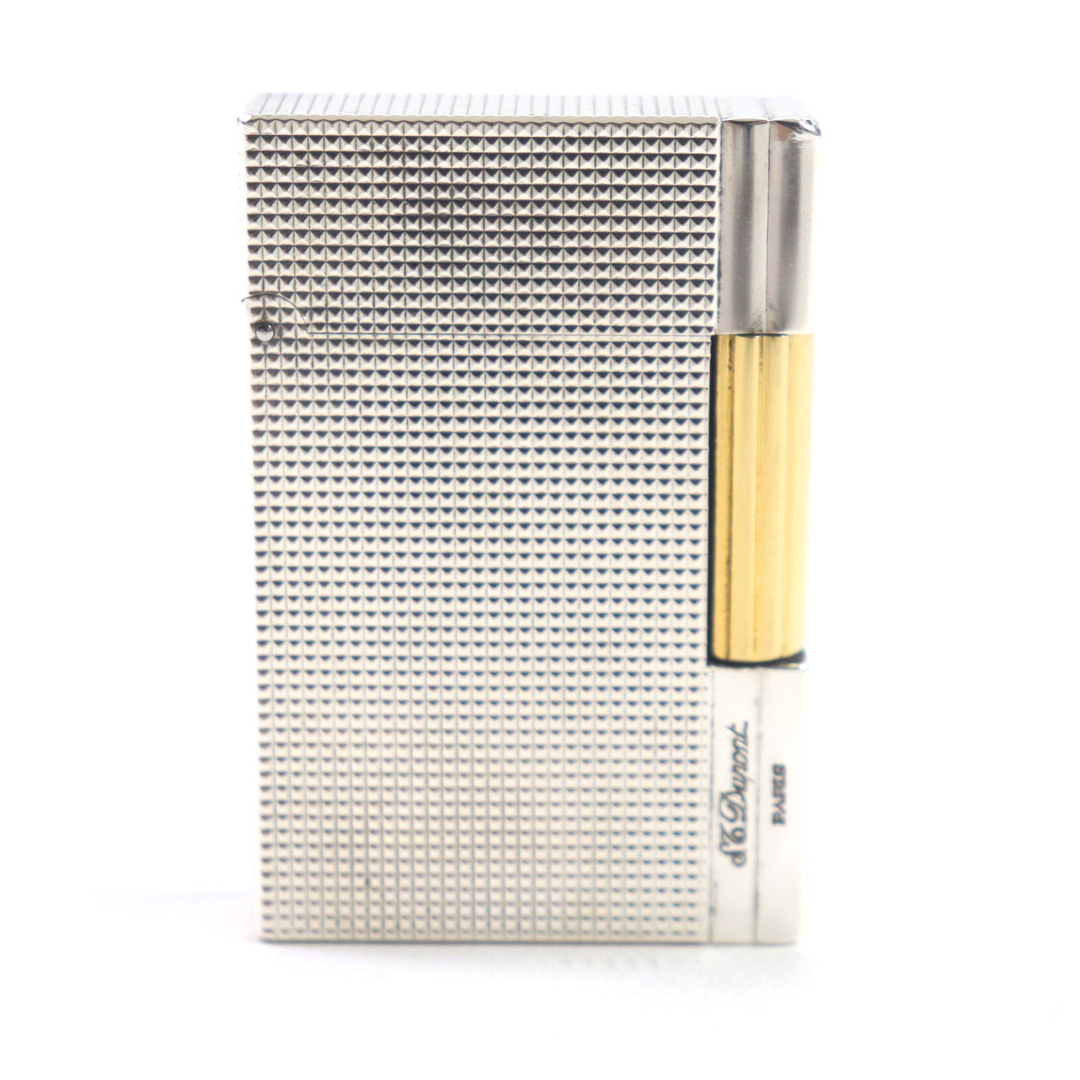 DUPONT - 美品▼Dupont デュポン ギャッツビー スクエア ダイヤモンドヘッド ロゴ刻印入り ローラー式 ガスライター シルバー ゴールド フランス製 メンズ 着火確認済み