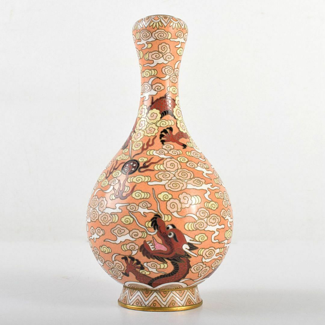 中国 景泰藍 古七宝琺瑯彩 雲竜文 蕾口瓶 共箱 D R7822 金属 中国 景泰藍 古七宝琺瑯彩 雲竜文 蕾口瓶 共箱 D R7822 金属