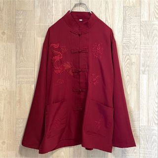 カンフーシャツ 長袖 えんじ ワイン