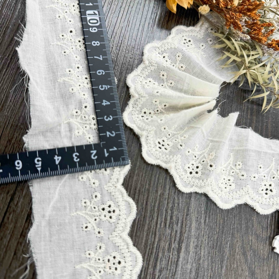 S866【12m】花柄コットン刺繍レース 混綿刺繍レース生地 生成り S866【12m】花柄コットン刺繍レース 混綿刺繍レース生地 生成り