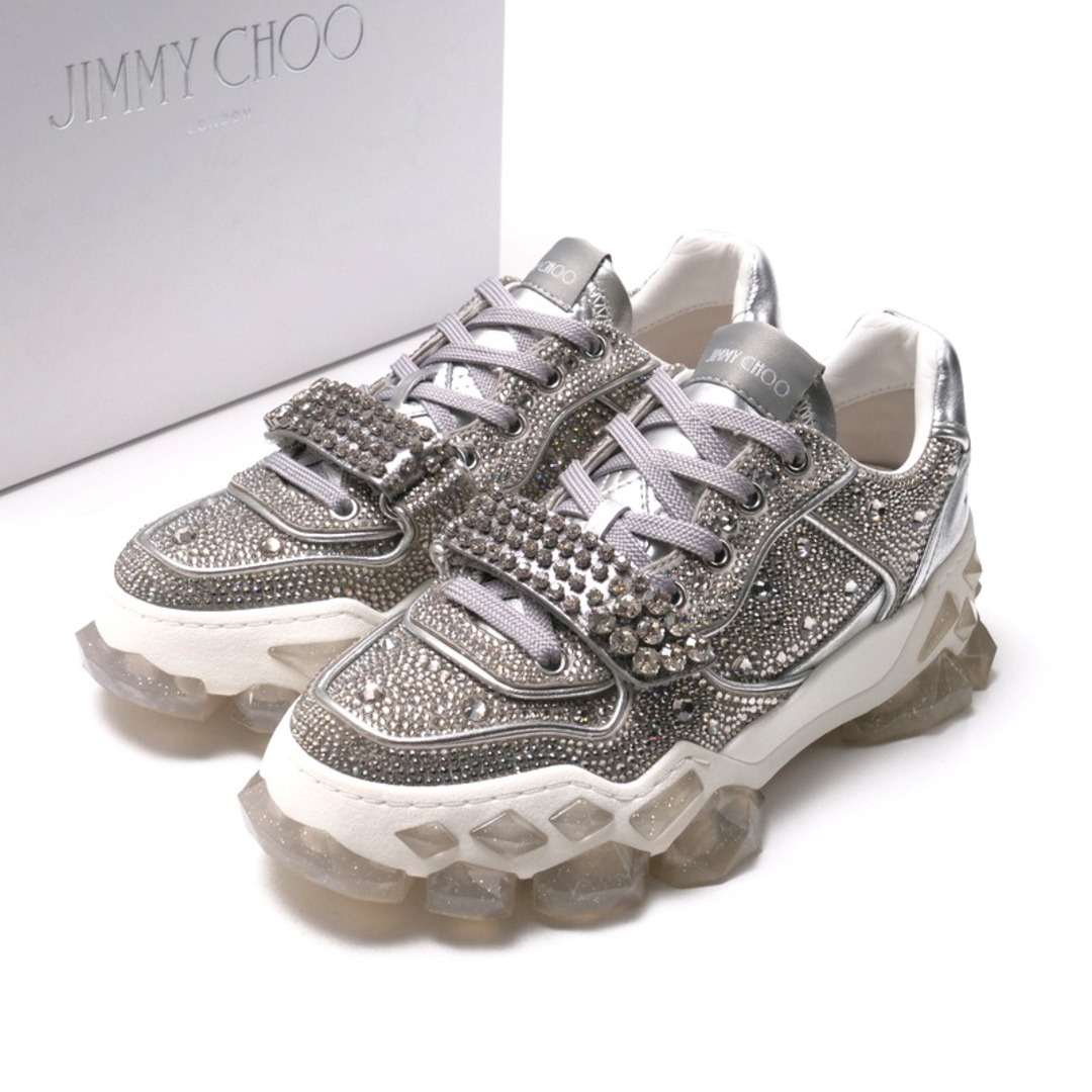 JIMMY CHOO - JIMMY CHOO ジミーチュウ DIAMOND X STRAP/F  スニーカー サイズ36 ローカット 靴 ラインストーン装飾 シルバー ブランド古着【中古】20240923/RA1375