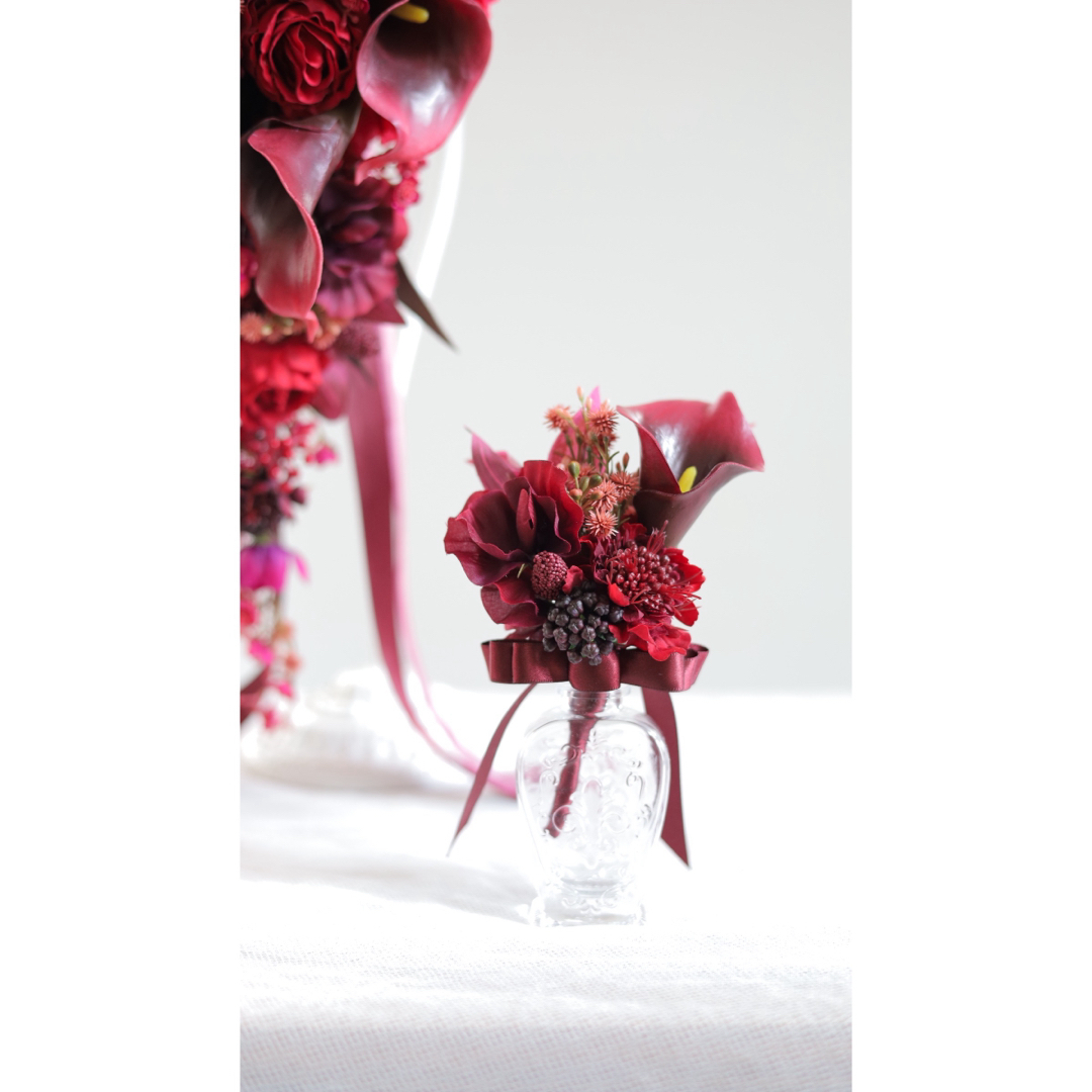 赤薔薇 キャスケードブーケ ブートニアセット ウェディング 赤薔薇 キャスケードブーケ ブートニアセット ウェディング