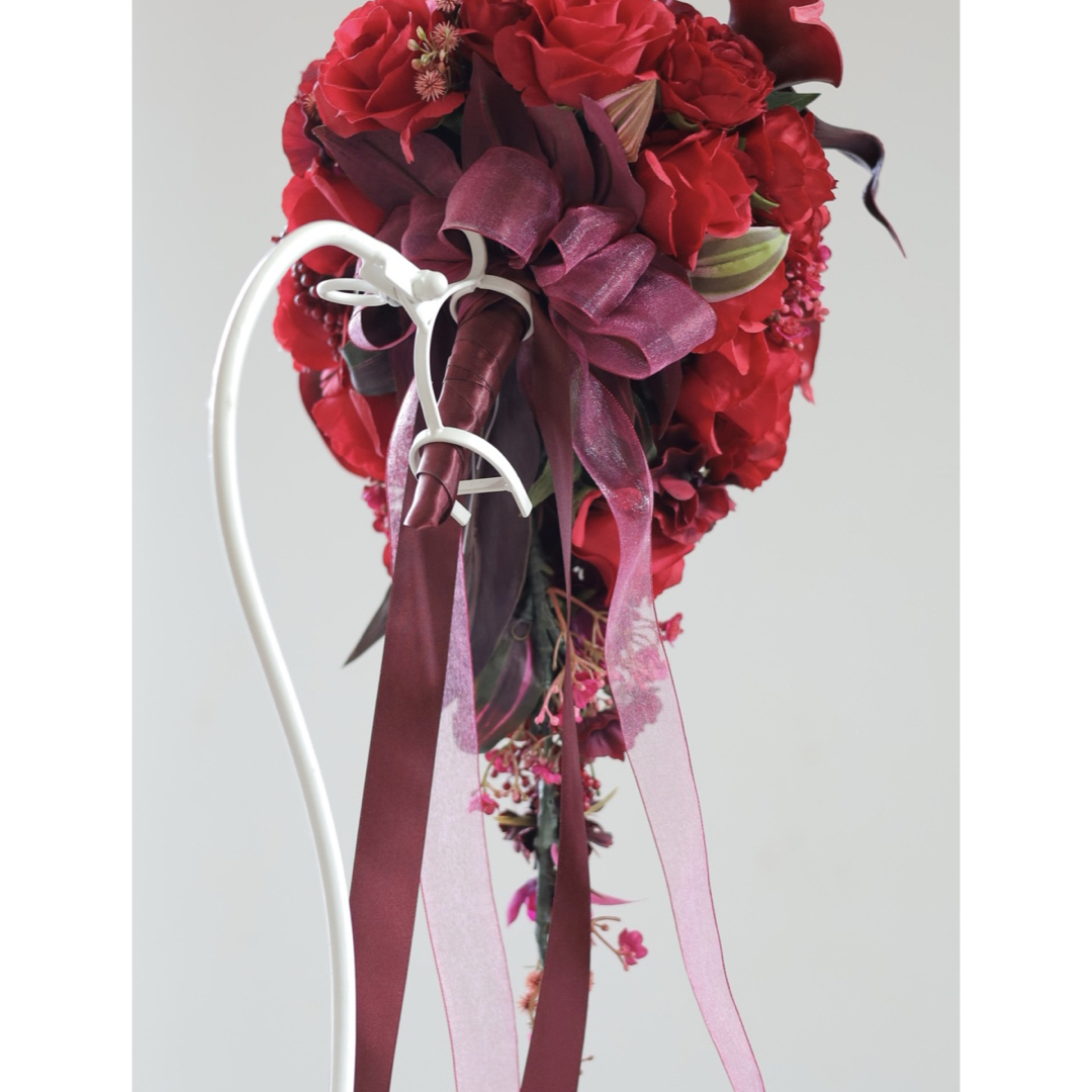 赤薔薇 キャスケードブーケ ブートニアセット ウェディング 赤薔薇 キャスケードブーケ ブートニアセット ウェディング