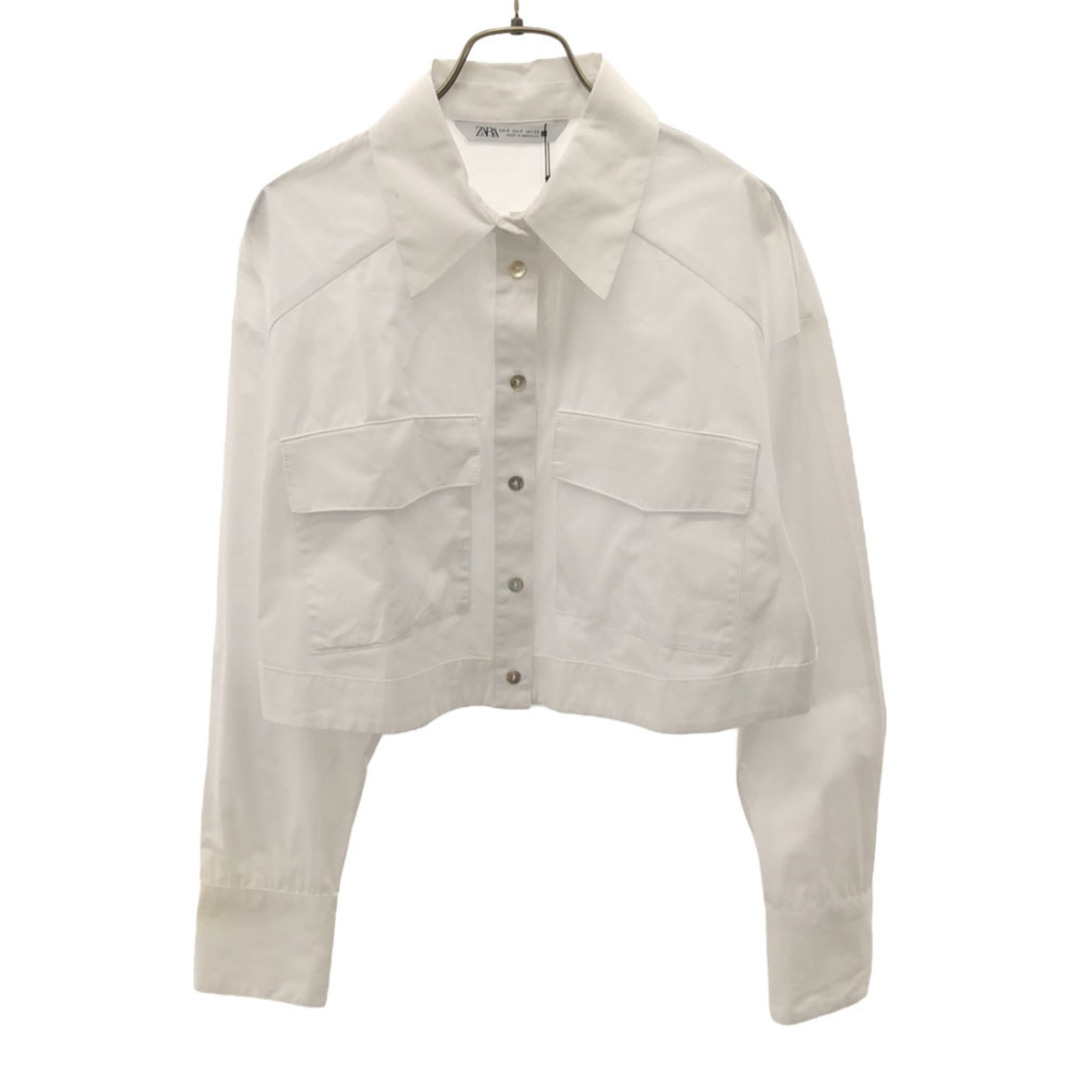 ZARA - 未使用 ザラ 長袖 クロップド コットンシャツ S ホワイト ZARA - 未使用 ザラ 長袖 クロップド コットンシャツ S ホワイト