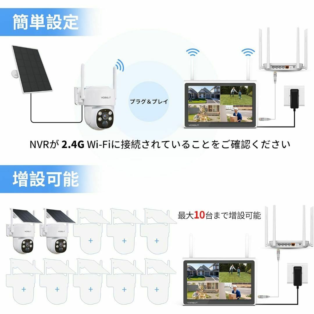 新品 VORGUT防犯カメラ屋外ソーラー2台モニター付き監視カメラ 新品 VORGUT防犯カメラ屋外ソーラー2台モニター付き監視カメラ