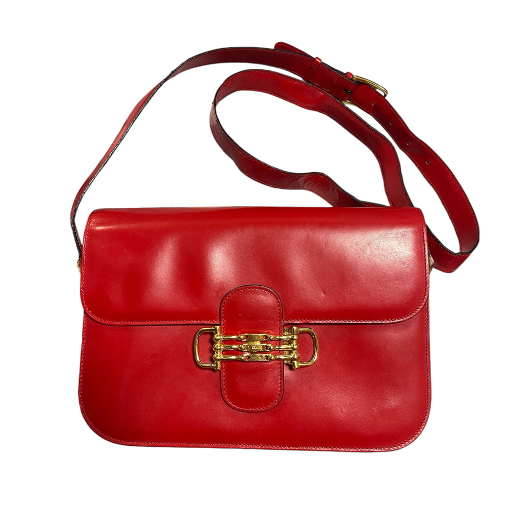 CELINE - CELINE ホースビット レザー ショルダーバッグ レッド CELINE - CELINE ホースビット レザー ショルダーバッグ レッド