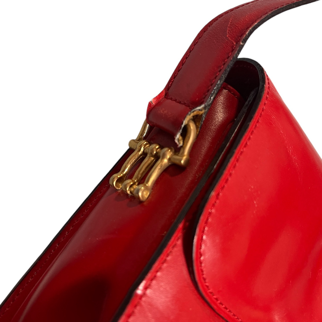CELINE - CELINE ホースビット レザー ショルダーバッグ レッド CELINE - CELINE ホースビット レザー ショルダーバッグ レッド