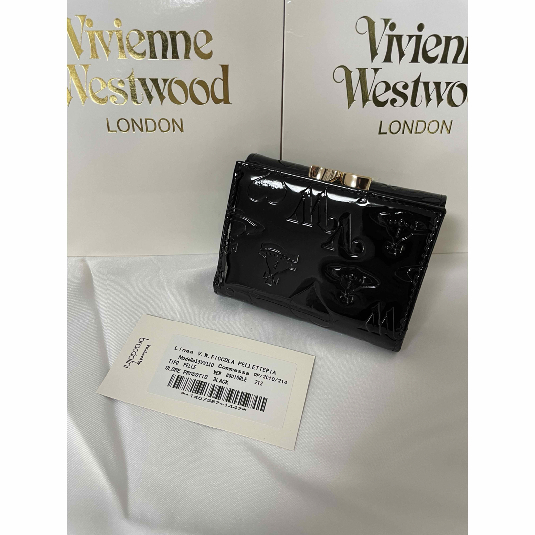Vivienne Westwood ミニウォレット 三つ折り財布 エナメル 黒 Vivienne Westwood ミニウォレット 三つ折り財布 エナメル 黒