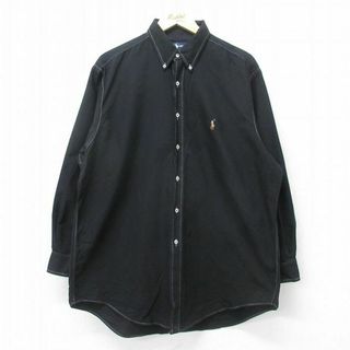 ラルフローレン(Ralph Lauren)のXL★古着 ラルフローレン Ralph Lauren 長袖 ブランド シャツ メンズ 90年代 90s ワンポイントロゴ YARMOUTH 大きいサイズ ロング丈 コットン ボタンダウン 黒 ブラック 24sep27 中古 トップス(シャツ)