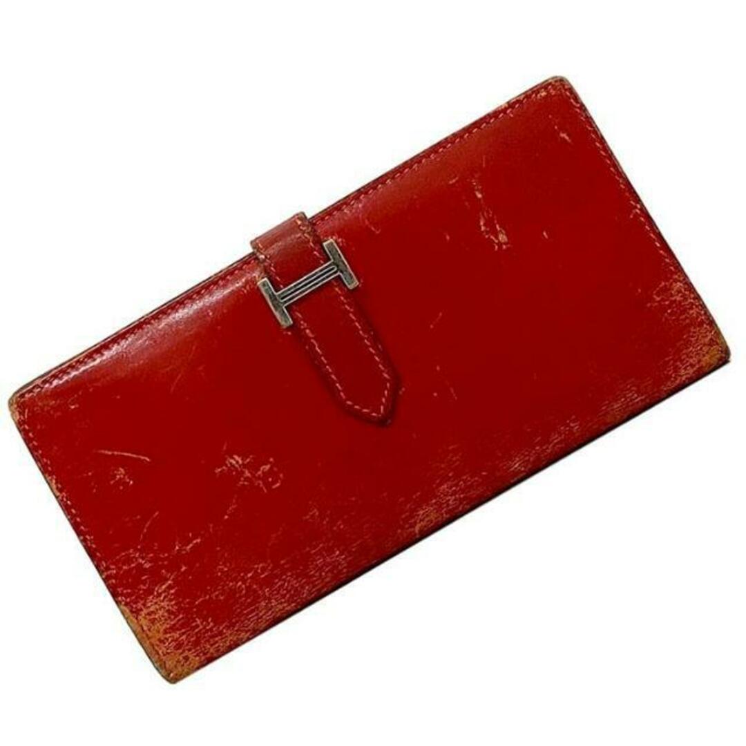 HERMES - エルメス 二つ折り 長財布 ベアン レッド 財布 レザー HERMES - エルメス 二つ折り 長財布 ベアン レッド 財布 レザー