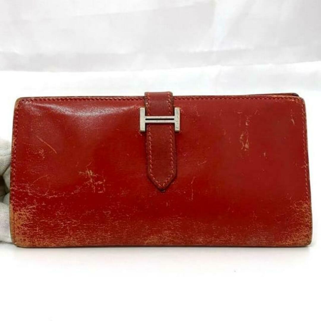 HERMES - エルメス 二つ折り 長財布 ベアン レッド 財布 レザー HERMES - エルメス 二つ折り 長財布 ベアン レッド 財布 レザー