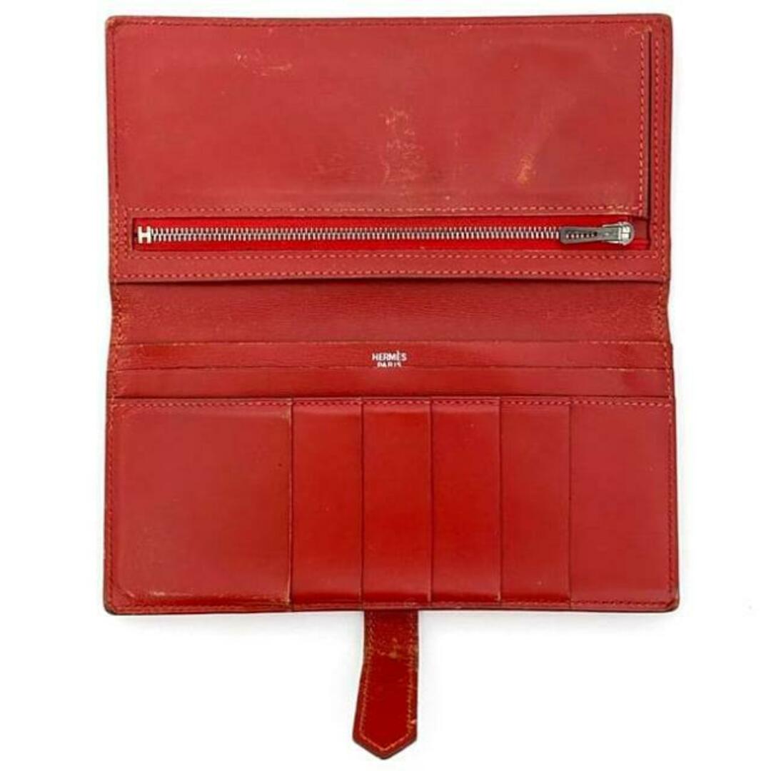HERMES - エルメス 二つ折り 長財布 ベアン レッド 財布 レザー HERMES - エルメス 二つ折り 長財布 ベアン レッド 財布 レザー