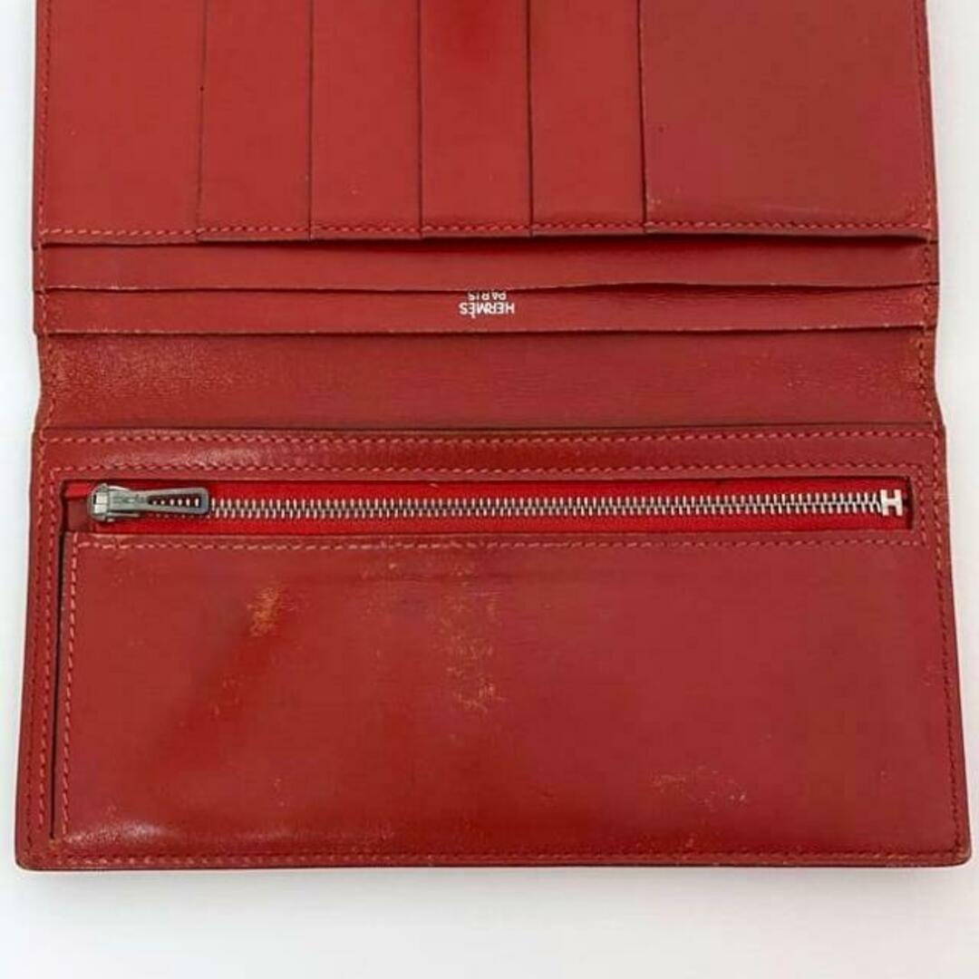 HERMES - エルメス 二つ折り 長財布 ベアン レッド 財布 レザー HERMES - エルメス 二つ折り 長財布 ベアン レッド 財布 レザー