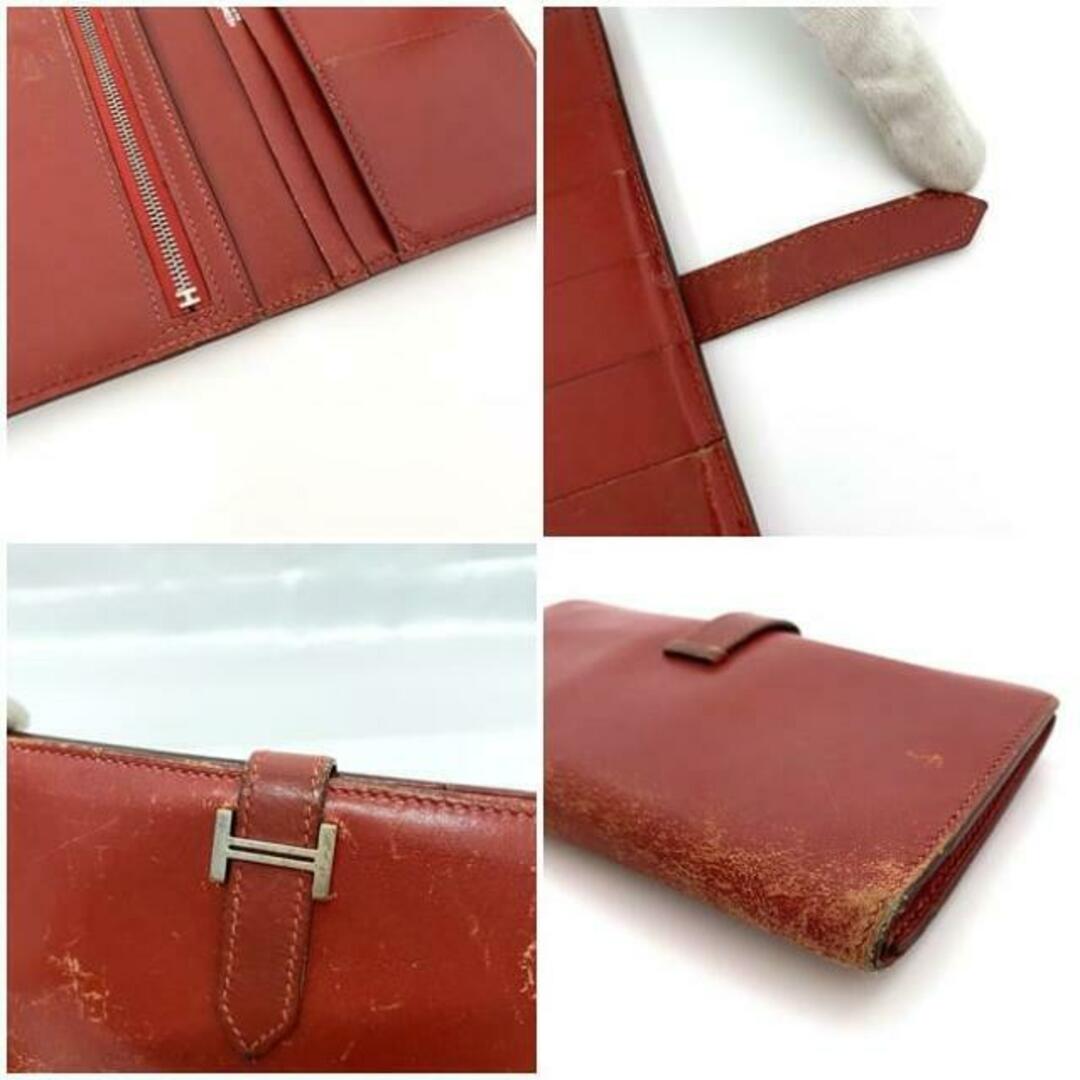 HERMES - エルメス 二つ折り 長財布 ベアン レッド 財布 レザー HERMES - エルメス 二つ折り 長財布 ベアン レッド 財布 レザー