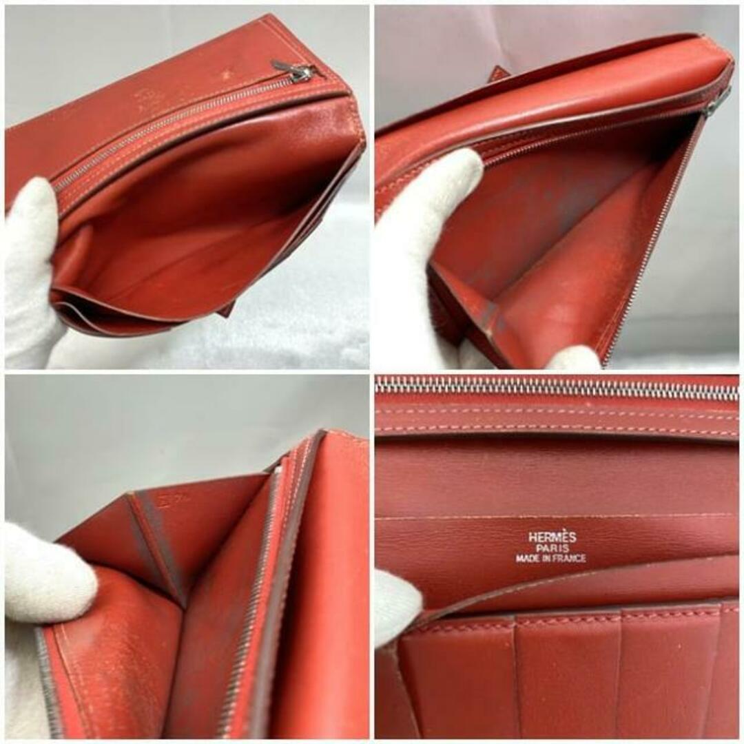 HERMES - エルメス 二つ折り 長財布 ベアン レッド 財布 レザー HERMES - エルメス 二つ折り 長財布 ベアン レッド 財布 レザー