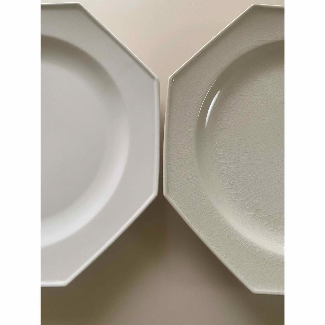 石川隆児Octogonal Plate kan-nyu貫入、ホワイト 2枚セット キッチン/食器 石川隆児Octogonal Plate kan-nyu貫入、ホワイト 2枚セット キッチン/食器
