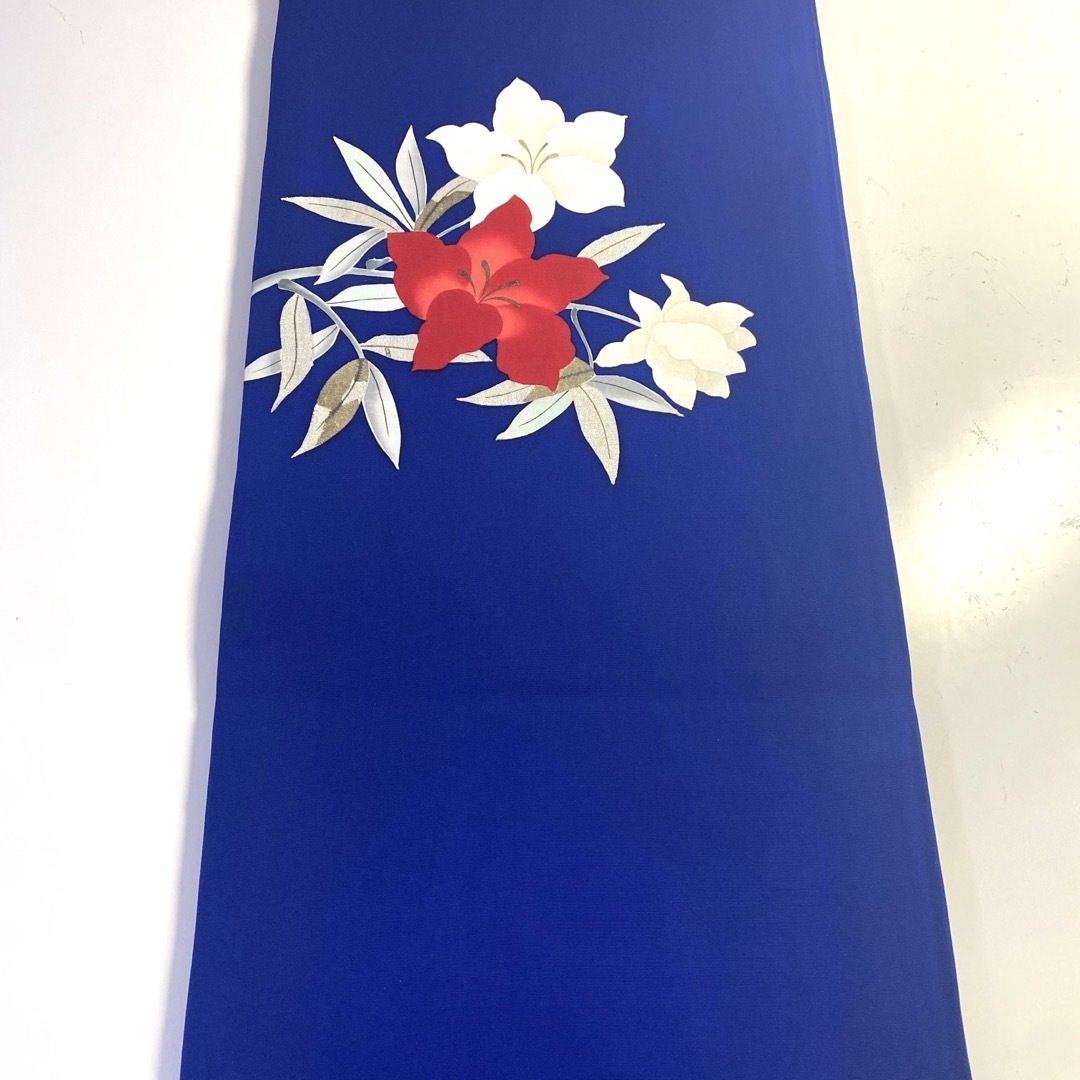 4r79 名古屋帯 絹 塩瀬帯 紺 青 赤 白 銀色 花柄 和装の通販 by 4r79 名古屋帯 絹 塩瀬帯 紺 青 赤 白 銀色 花柄 和装の通販 by