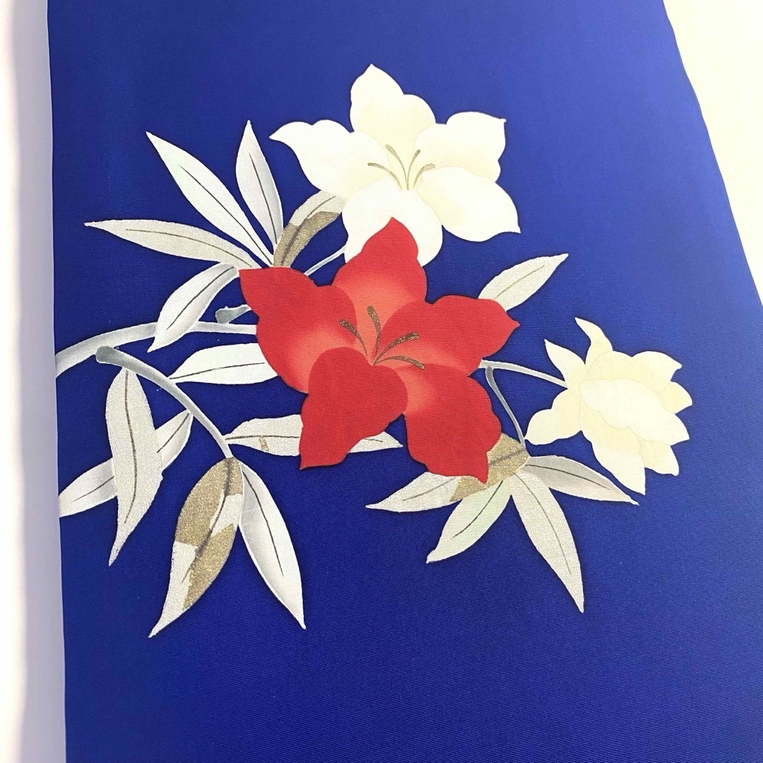 4r79 名古屋帯 絹 塩瀬帯 紺 青 赤 白 銀色 花柄 和装の通販 by 4r79 名古屋帯 絹 塩瀬帯 紺 青 赤 白 銀色 花柄 和装の通販 by