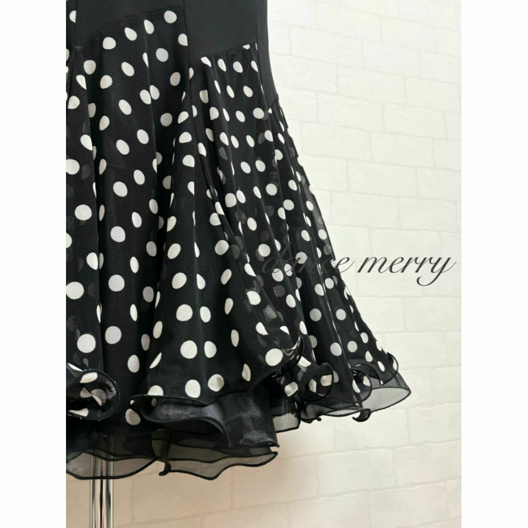 ☆送料無料☆【MERRY】 新品 社交ダンス ツーピース 白 黒 水玉 ☆送料無料☆【MERRY】 新品 社交ダンス ツーピース 白 黒 水玉