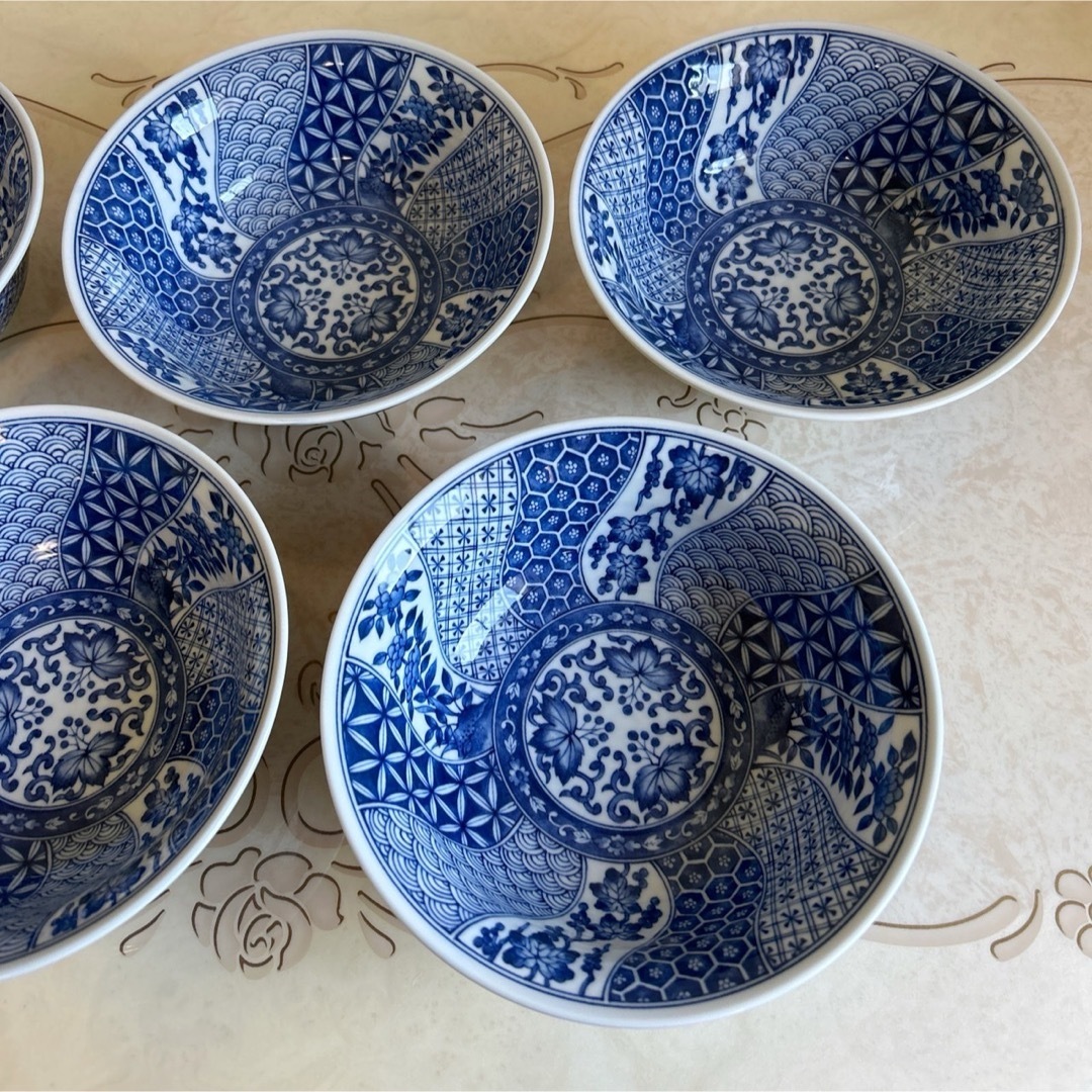 三洋陶器 龍峰窯 染付ネジリ祥瑞 丼ぶり揃 5客セット ラーメン鉢 三洋陶器 龍峰窯 染付ネジリ祥瑞 丼ぶり揃 5客セット ラーメン鉢