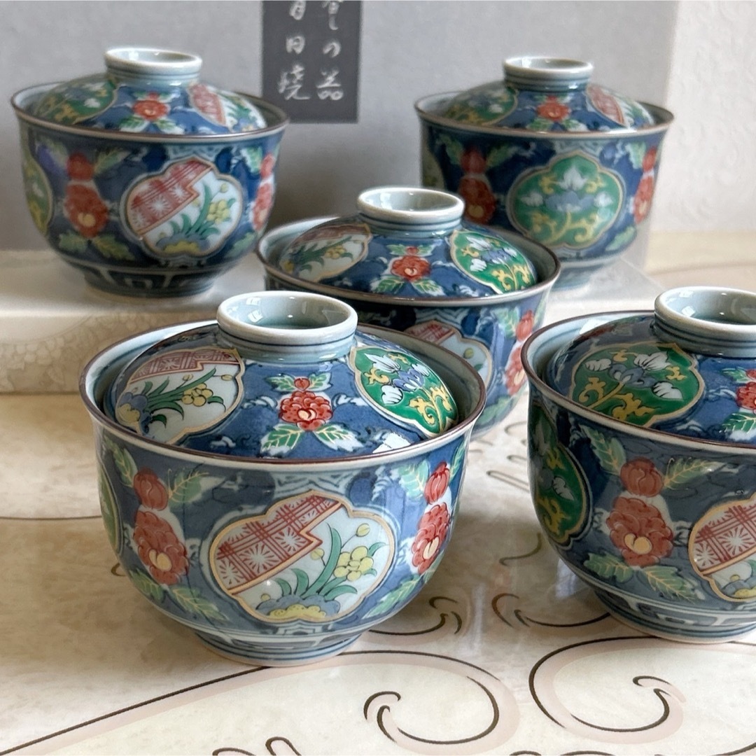 有田焼 祥楽窯 おそ 古赤絵 蓋物揃 茶碗蒸し椀5客セット 有田焼 祥楽窯 おそ 古赤絵 蓋物揃 茶碗蒸し椀5客セット
