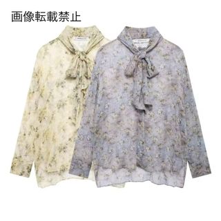 🍄‍🟫9月新作🍄‍🟫15299◆2color 花柄 ボウタイ ブラウス(シャツ/ブラウス(長袖/七分))