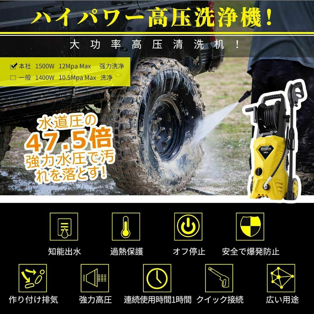 新品 Homdo高圧洗浄機高圧洗車機1500W最大吐出圧力12MPa【ホースリー 新品 Homdo高圧洗浄機高圧洗車機1500W最大吐出圧力12MPa【ホースリー