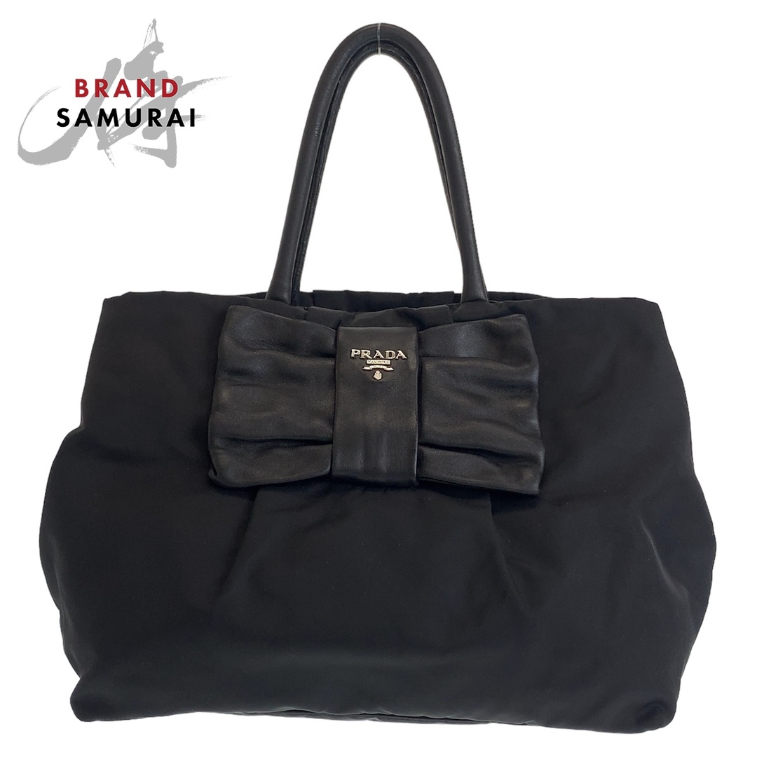 美品 PRADA プラダ テスート リボン ブラック 黒 シルバー金具 美品 PRADA プラダ テスート リボン ブラック 黒 シルバー金具