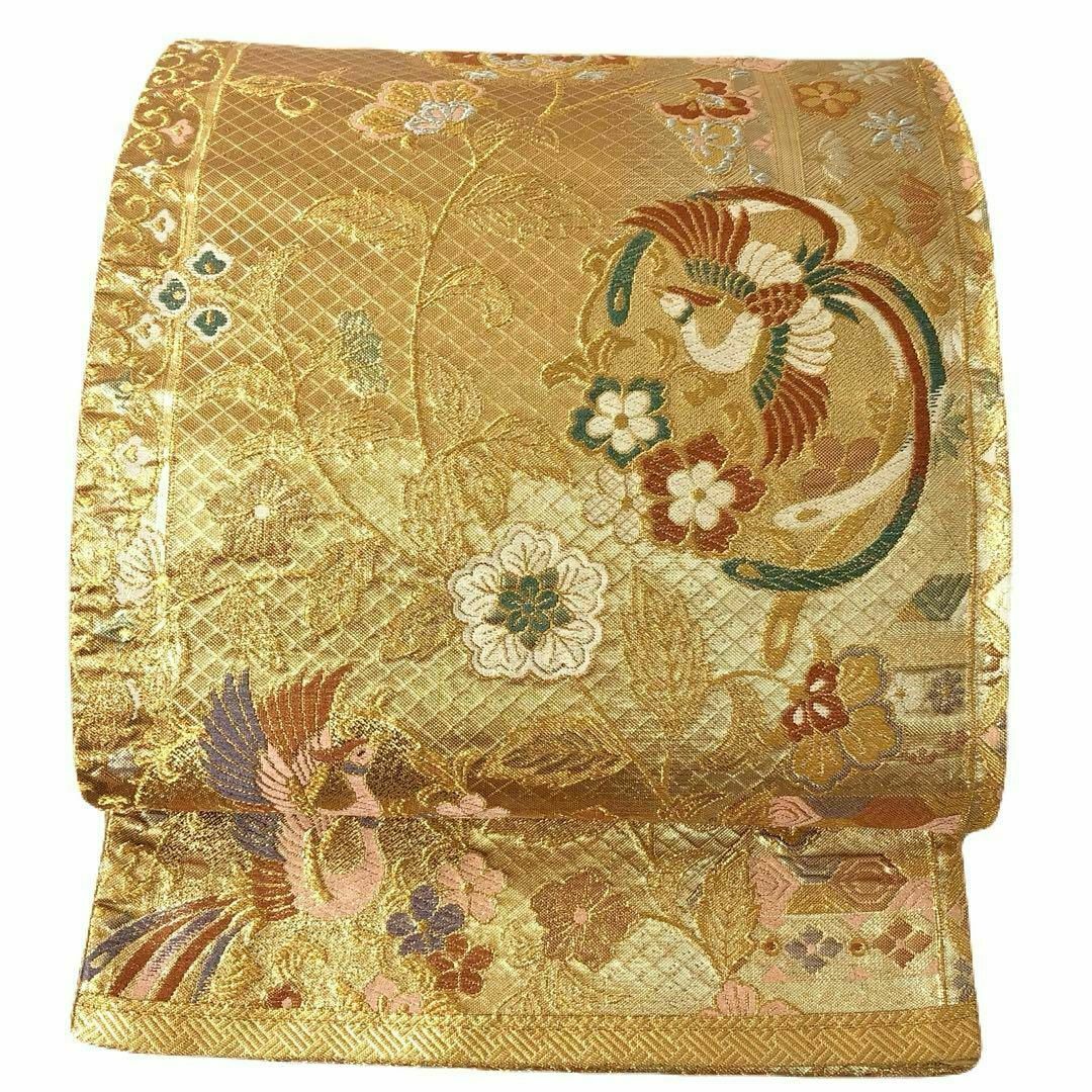 MO-3112 袋帯 鳳凰と花唐草 金銀糸 金色 着物 MO-3112 袋帯 鳳凰と花唐草 金銀糸 金色 着物