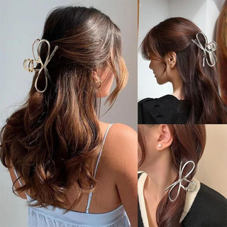 ヘアクリップ 大きめ バンスクリップ 2個セット （シルバー+ゴールド）(バレッタ/ヘアクリップ)