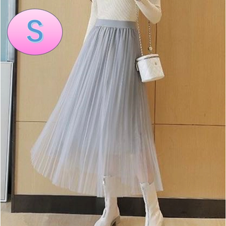 プリーツスカート　S　グレー　新品(ロングスカート)