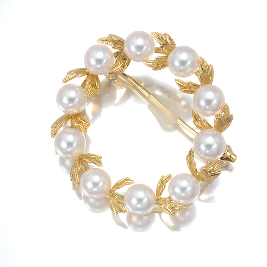 MIKIMOTO - ミキモト ブローチ パール 真珠 5.8mm リーフ リース MIKIMOTO - ミキモト ブローチ パール 真珠 5.8mm リーフ リース
