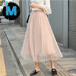 プリーツスカート　M　ベージュ　新品(ロングスカート)