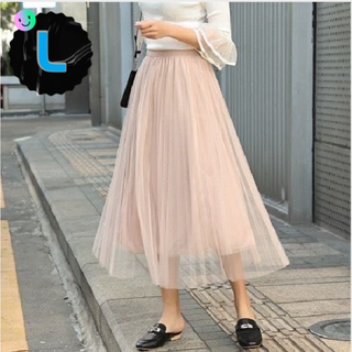 プリーツスカート　L　ベージュ 新品(ロングスカート)