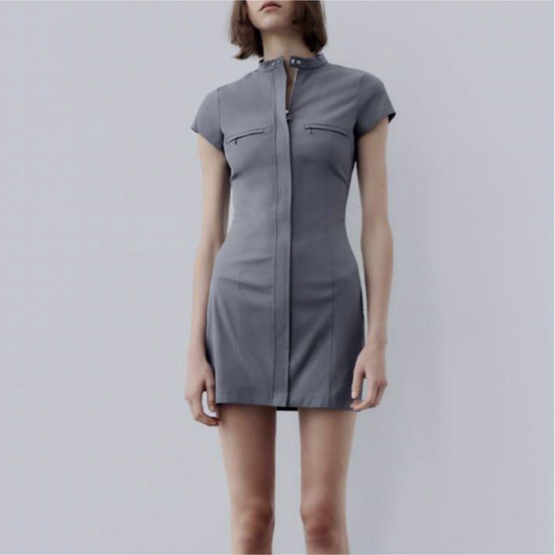ZARA - ZARA ポケットショートワンピース グレー タイトの通販 ZARA - ZARA ポケットショートワンピース グレー タイトの通販