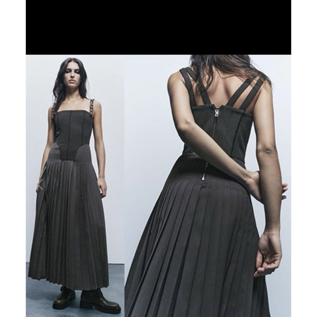 ZARA(ザラ)の新品　タグ付　ZW COLLECTION プリーツ ビスチェ　ワンピース　ロング レディースのワンピース(ロングワンピース/マキシワンピース)の商品写真