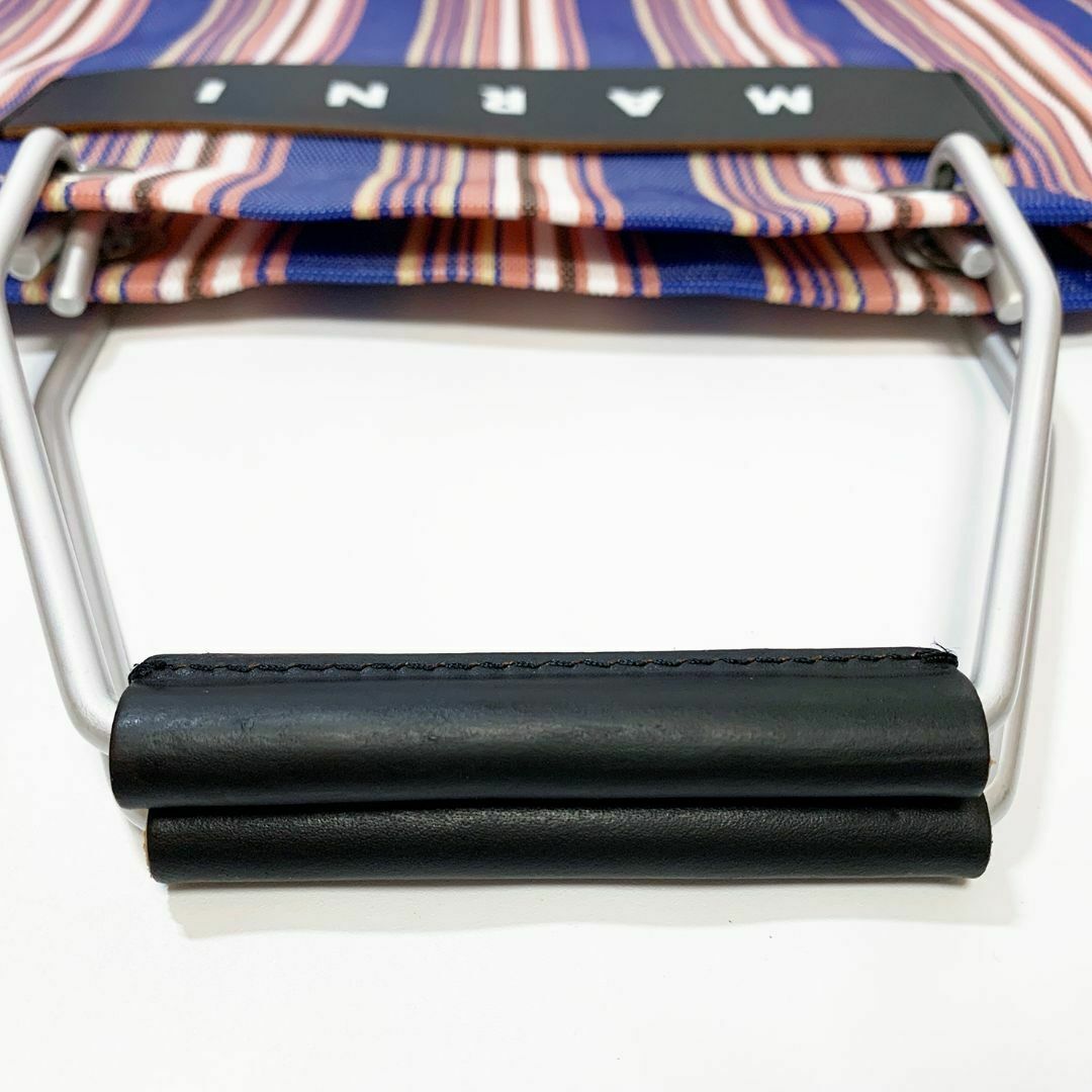 美品】MARNI マルニ フラワーカフェ トートバッグ ストライプ ブルー 美品】MARNI マルニ フラワーカフェ トートバッグ ストライプ ブルー