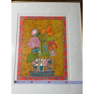古 カラフル 薔薇 花の絵 アート 油絵? 絵画 アンティーク 作者