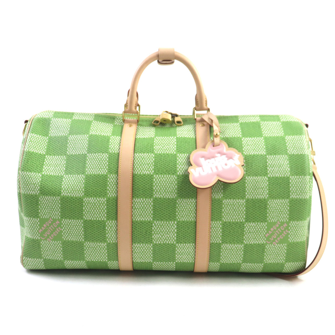 LOUIS VUITTON - 未使用品▼LOUIS VUITTON ルイヴィトン 24SSコレクション N40667 ダミエ・ゴルフ キーポル・バンドリエール 50 レザー使い 2WAY ボストンバッグ グリーン ベージュ 保存袋付き フランス製 メンズ
